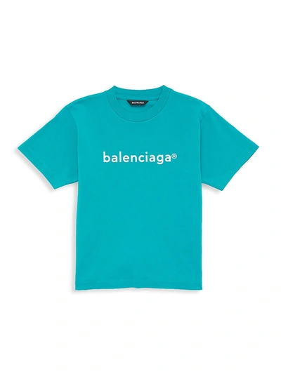 Shop Balenciaga Little Kid's & Kid's Logo Graphic T-shirt In Turquoise