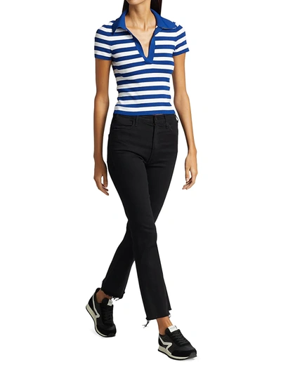 Shop Alice And Olivia Daralee Fitted Polo Shirt In Blue White
