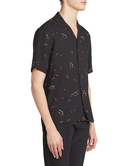Shop Saint Laurent Cupid Print Shark Collar Button-down Shirt In Noir Rouge