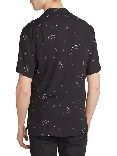 Shop Saint Laurent Cupid Print Shark Collar Button-down Shirt In Noir Rouge