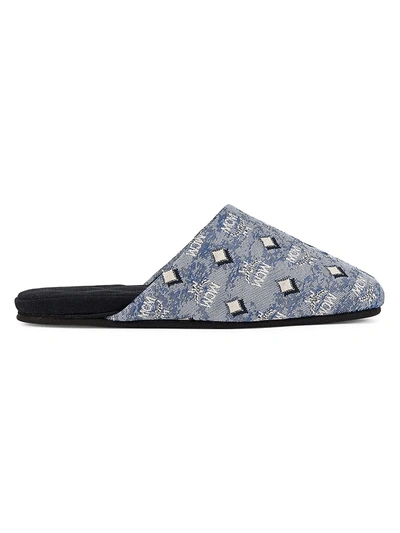 Shop Mcm Men's Vintage Monogram Print Slippers In Blue