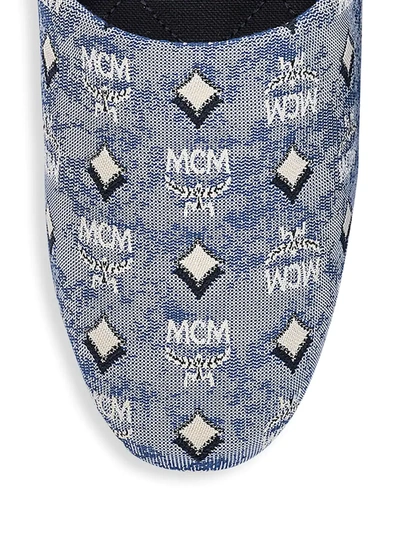 Shop Mcm Men's Vintage Monogram Print Slippers In Blue