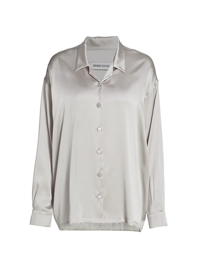 Shop Adriana Iglesias Silk Satin Village Blouse In Silver