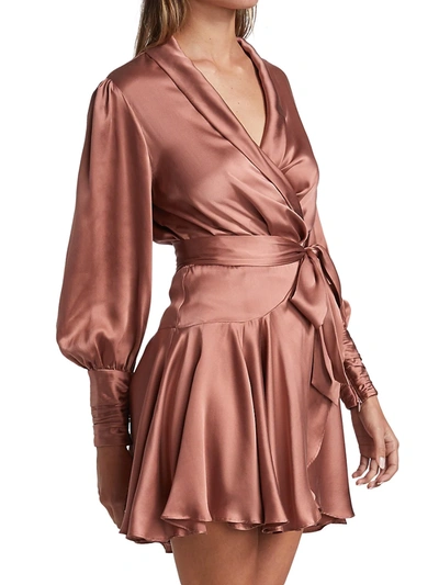 Shop Zimmermann Silk Wrap Mini Dress In Rose