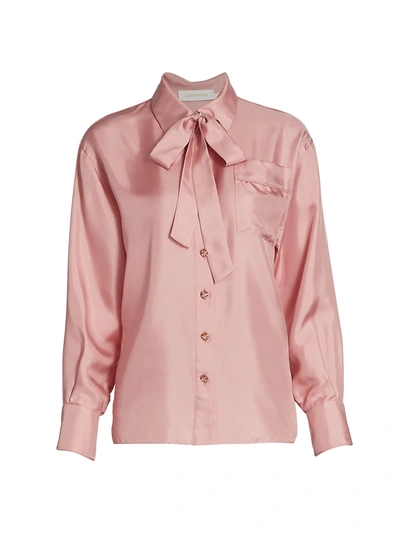 Shop Zimmermann Concert Silk Pajama Shirt In Pink