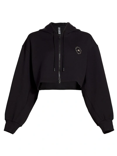 Shop Adidas By Stella Mccartney Logo Zip-front Crop Hoodie In Black
