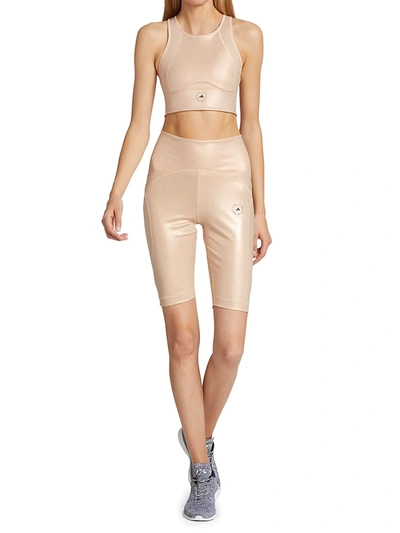 Shop Adidas By Stella Mccartney Shiny Recycled Cropped Bra Top In Copper Metallic