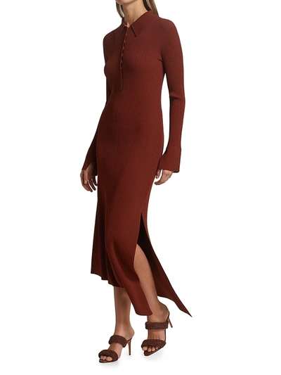 Shop A.l.c Lance Ribbed Polo Collar Dress In Sumac