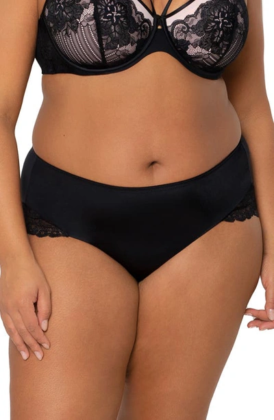 Shop Curvy Couture Tulip Lace Trim Briefs In Black