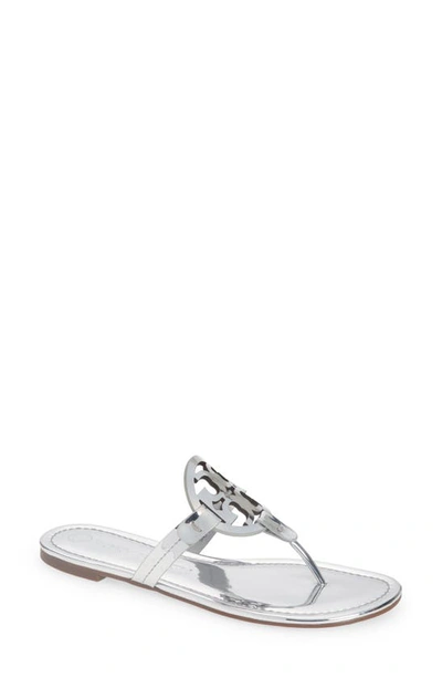 Shop Tory Burch Miller Leather Sandal In Metallic Silver