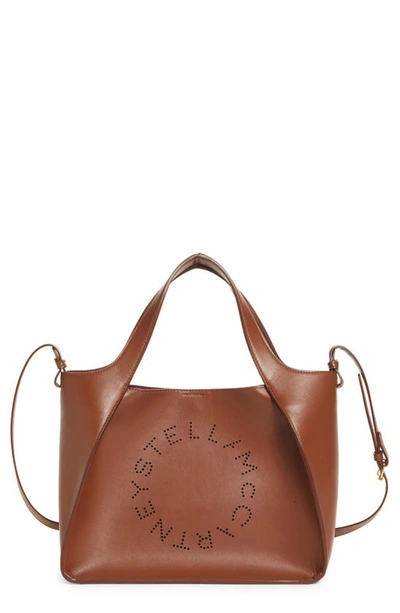 Shop Stella Mccartney Perforated Logo Faux Leather Satchel In Cinnamon