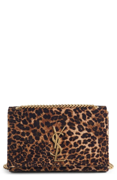 Shop Saint Laurent Small Kate Leopard Print Velour Chain Crossbody Bag In Naturel