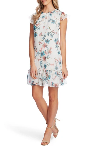 Shop Cece Expresive Lillies Flutter Sleeve Dress In Soft Ecru