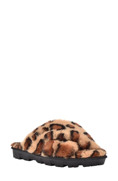 Shop Guess Comffy Faux Fur Slipper In Leopard Faux Fur