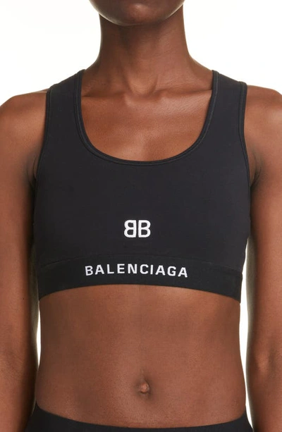 Shop Balenciaga Logo Racerback Sports Bra In Black