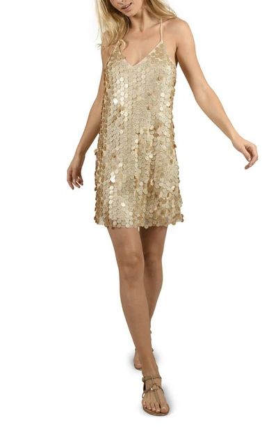 Shop Molly Bracken Strappy Sequin Minidress In Golden Beige