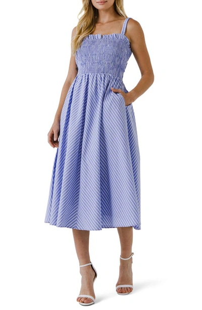 English Factory Sleeveless Stripe Midi Dress In Powder Blue