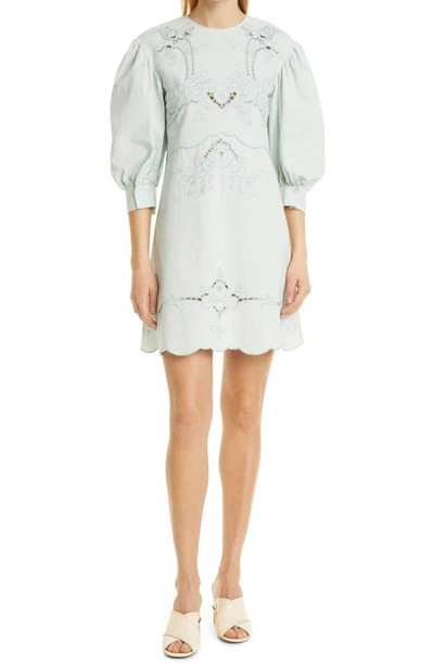 Shop See By Chloé Embroidered Puff Sleeve Dress In Automnal Blue