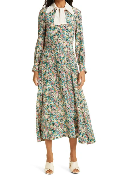 Shop See By Chloé Floral Long Sleeve Silk Dress In Multicolor