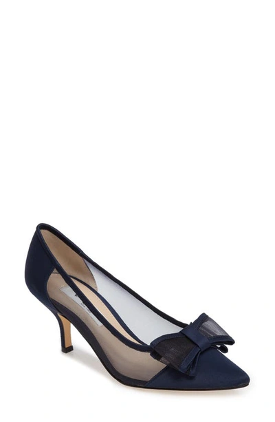 Shop Nina Bianca Pointy Toe Pump In New Navy Satin