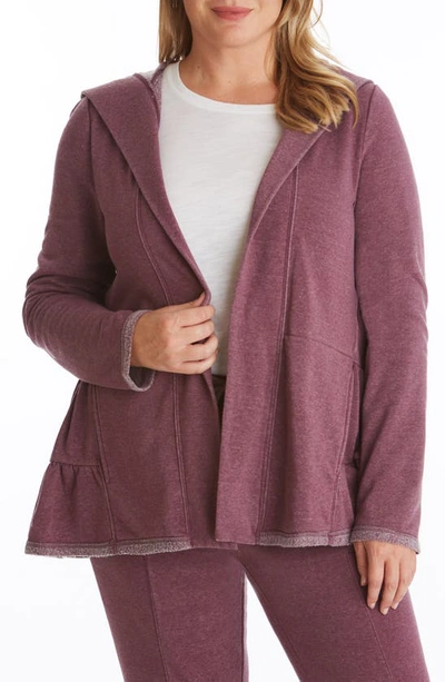 Shop Adyson Parker Tiered Hooded Burnout Cardigan In Deep Wine
