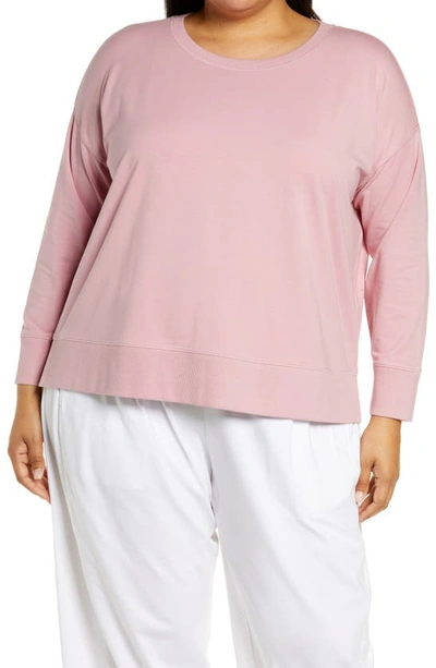 Shop Eileen Fisher Long Sleeve Stretch Cotton Jersey T-shirt In Mango