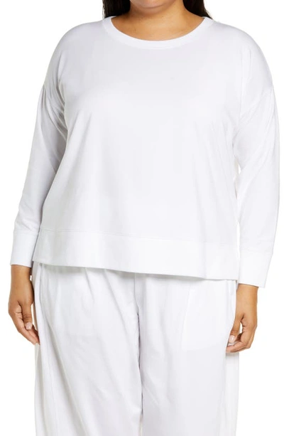 Shop Eileen Fisher Long Sleeve Stretch Cotton Jersey T-shirt In White