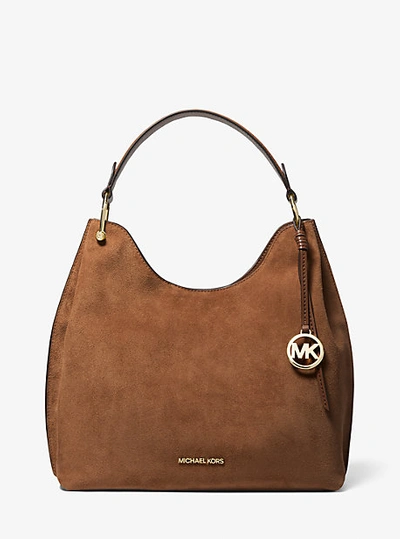 Michael Kors Joan Large Suede Shoulder Bag In Brown | ModeSens