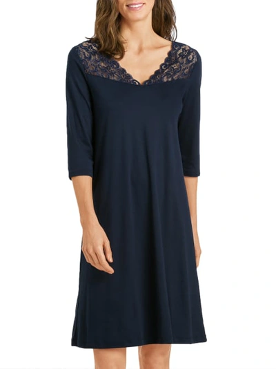 Shop Hanro Moments Knit Nightgown In Deep Navy