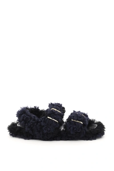 Shop Marni Shearling Fussbett Sandal In Blue,black