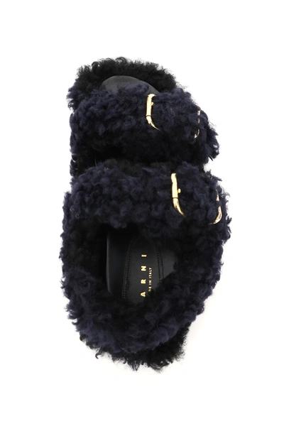 Shop Marni Shearling Fussbett Sandal In Blue,black