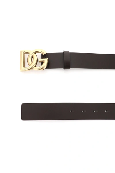 Shop Dolce & Gabbana Lux Leather Belt With Crossed Dg Logo In Brown