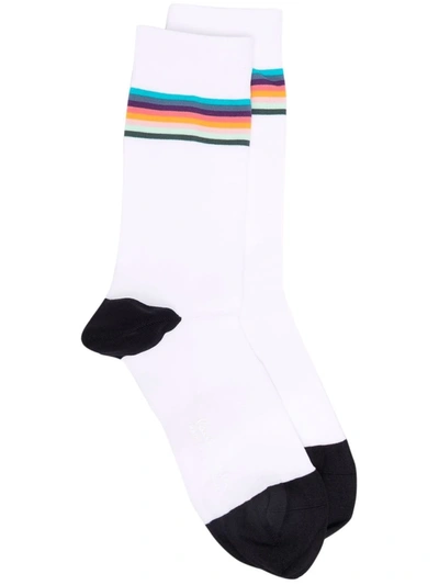 Shop Paul Smith Logo Striped Socks In White