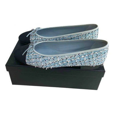 Pre-owned Chanel Tweed Ballet Flats In Blue