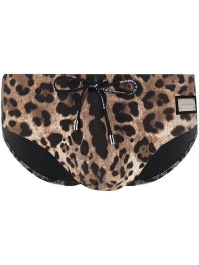 Shop Dolce & Gabbana Leopard-print Swim Briefs In Brown