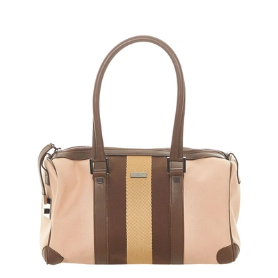 Pre-owned Gucci Brown Leather Boston Bag Satchel In Beige