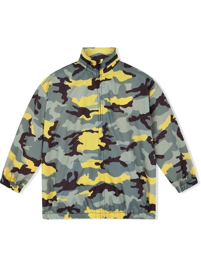 Shop Dolce & Gabbana Camouflage Zip-up Jacket In Green