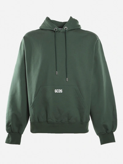 Shop Gcds Cotton Sweatshirt With Contrasting Embroidered Mini Logo In Green