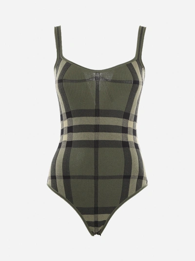 Shop Burberry Cotton Blend Body With All-over Intarsia Tartan Motif In Green