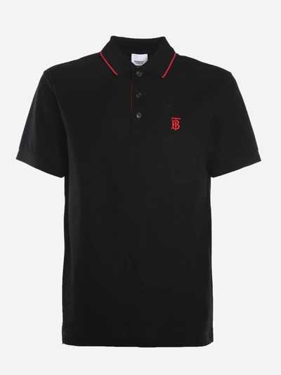 Shop Burberry Cotton Piqué Polo Shirt With Embroidered Monogram Motif In Black