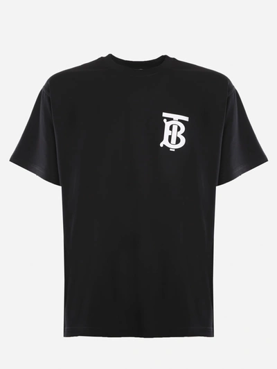 Shop Burberry Cotton T-shirt With Rubber-effect Monogram In Black