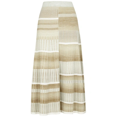Shop Jonathan Simkhai Louise Striped Ribbed Knitted Midi Skirt In Beige