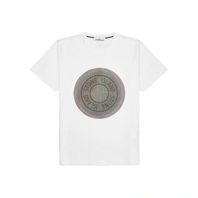 Shop Stone Island White Logo-print Cotton T-shirt