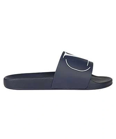 Shop Valentino Vlogo Rubber Slides In Blue