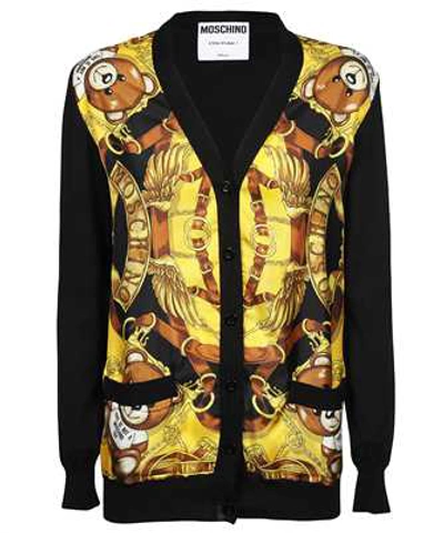 Shop Moschino Teddy Scarf Cotton Cardigan In Black