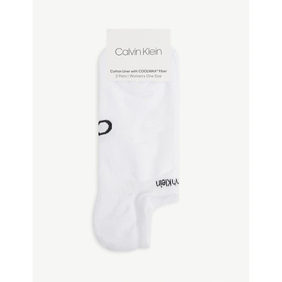 Shop Calvin Klein Women's White Coolmax® Cotton-blend Liner Socks Pack Of Two