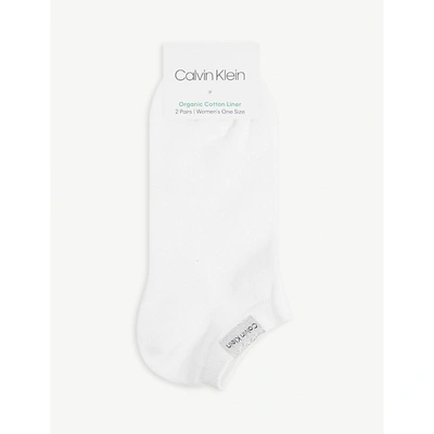 Shop Calvin Klein Women's White Logo-embroidered Organic Cotton-blend Socks Pack Of Two