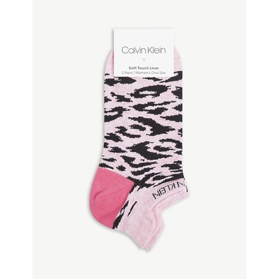 Shop Calvin Klein Women's Light Pink Grey Heather Logo-embroidered Cotton-blend Socks Pack Of Two