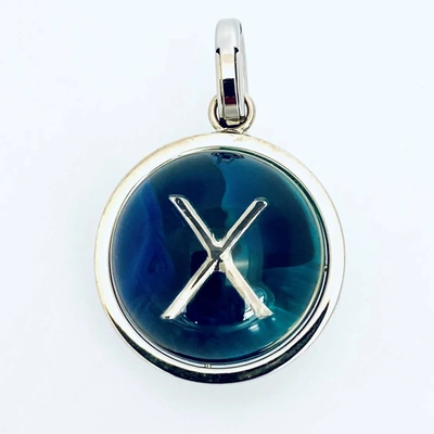 Shop Burberry Marbled Resin 'x' Alphabet Charm In Palladium/ocean Blue In Blue,brown