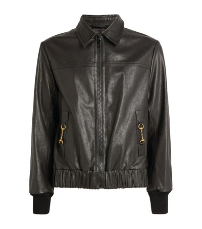 Shop Gucci Leather Horsebit-detail Bomber Jacket In Black